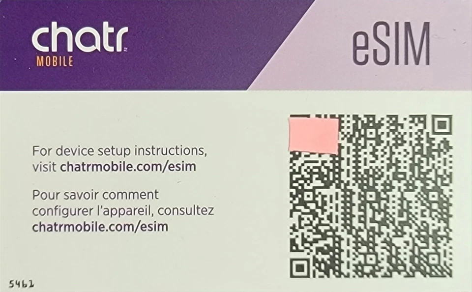 Chatr eSim e sim e-sim LTE/4G/3G Wireless Mobile Prepaid Canada - Image 1 of 1