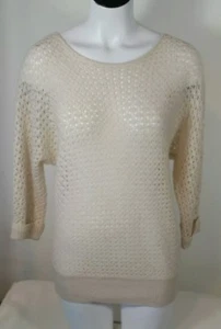 Chico's Women's Sweater 3/4 Sleeve Scoop Neck Wool Blend Crochet  Size 0 E - Picture 1 of 8