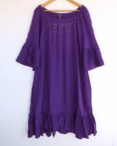 New Autograph Dress 20 Womens Purple Frill Ruffle Sleeve Elastic Neck Gems - Picture 1 of 7