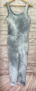Hippie Rose Size S Sage Mint Tie Dye Fleece Jumpsuit Drawstring Waist Jogger Hem - Picture 1 of 4