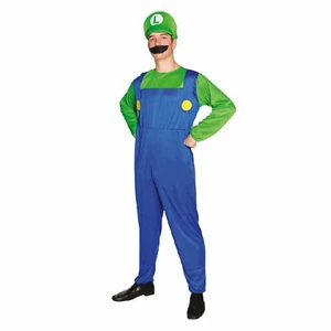 Adult Luigi Green Plumber Mario Bros Video Game Fancy Dress Costume - Picture 1 of 1