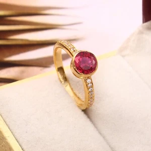 Natural Mozambique Red Ruby Ring Round Gemstone Ring Ruby Jewelry Wedding Ring - Picture 1 of 4