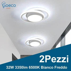 2Pezzi Plafoniera LED 32W 6500K Lampada da Soffitto Soggiorno Cucina Bagno 28cm - Foto 1 di 9