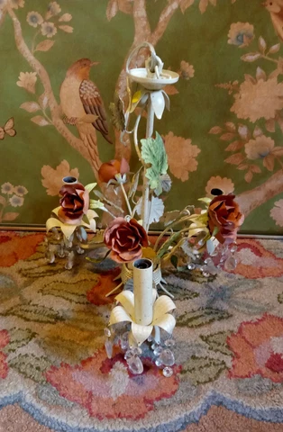 Beautiful Little Vintage Italian Tole Painted Chandelier Cover