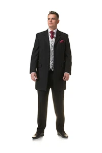 Black Prince Edward Jacket Herringbone 3/4 Length Teddy Boy Drape Albert Wedding - Picture 1 of 10