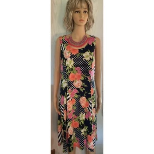 KIM ROGERS Women's Sleeveless Floral Midi Dress Size LARGE EXCELLENT - Picture 1 of 6