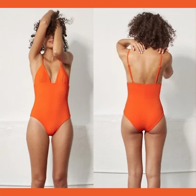 NEW $230 Mara Hoffman Virginia Plunge Orange One Piece Swimsuit [ SZ XS ] #1723 - Image 1 of 4