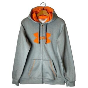 Under Armour Gray And Orange Logo Hooded Full Zip Athletic Jacket Size L