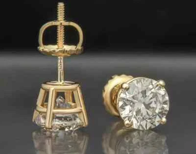 $5000 1ct TW Round Natural Diamond Studs Earrings in 14K Yellow Gold New - Image 1 of 4