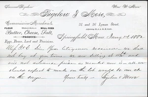 Vintage 1882 Bigelow & More Merchants Hand Signed Letterhead - Springfield Mass - Picture 1 of 1
