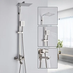 8'' Gebürstetes Nickel Duschsystem Duscharmatur Duschset Wasserfall Kopfbrause - Bild 1 von 13