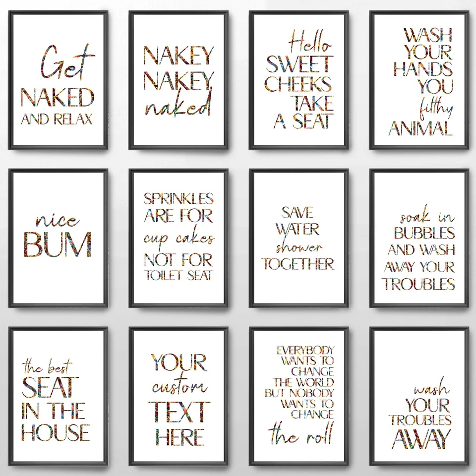 Arte de pared de baño inodoro feliz texto floral impresiones divertidas carteles de imágenes citas Foto 1 de 1