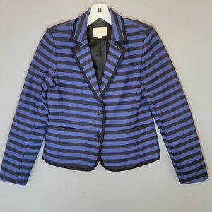 Ann Taylor LOFT Women's Blazer Jacket Blue Black Stripes Size 4 Front Pockets - Picture 1 of 8