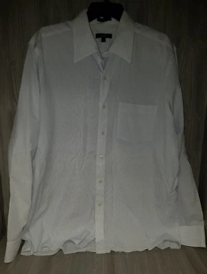 DKNY Men's White & Blue Striped Button Down Collar Dress Shirt Sz L #20 - Image 1 of 4