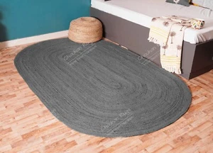 Hand Braided Dark Gray Color Oval Jute Rug Area Rug, For Living Room Decor Rug - Picture 1 of 4