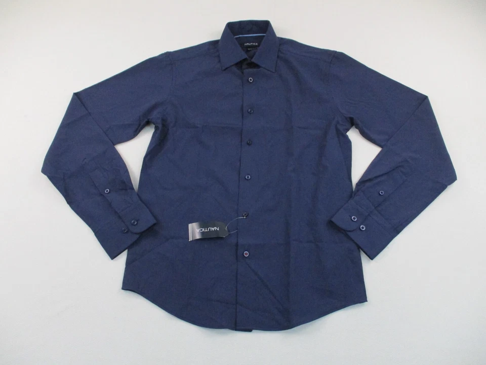 Nautica Men's S Blue Pink Check Slim Fit Button Front Super Shirt Wicking