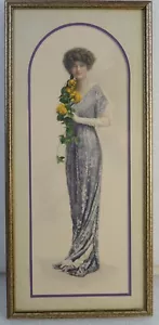 ANTIKER HOF LANGER VIKTORIANISCHER ROMANTISCHER DRUCK PIN UP - Bild 1 von 8