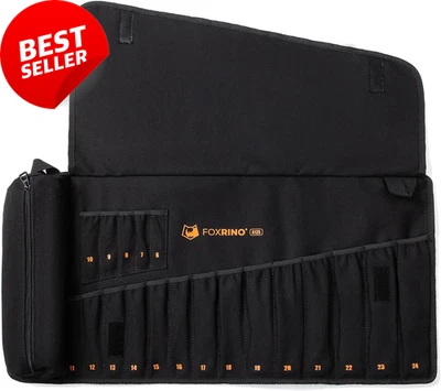 Wrench Roll Up Pouch 19+1 Metric Heavy Duty Canvas Tool Organizer Black Gift - Image 1 of 4