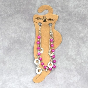 Rosa Silber Perlen Kreis Strass Charm Modeschmuck Fuß Fuß Fußkettchen JB2-36 - Bild 1 von 2