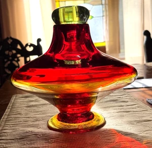 Blenko Glass UFO Visitor Flying Saucer Decanter -Tangerine -Absinthe Stopper-1st - Picture 1 of 16