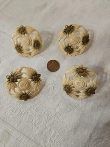 Lot 4 Vintage Plastic Daisy  Floral Push Pin Curtain Tie Backs - Picture 1 of 7