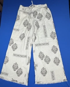 H&M Divided Size S Ivory with Print Pull On Wide Leg Elastic Waist Pants Women's - Picture 1 of 3