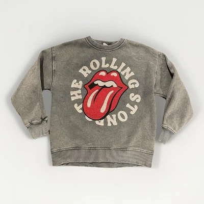 Rolling Stones/Zara Distressed Gray Crewneck Girls 8-9Y Missing Few Rhinestones - Image 1 of 4