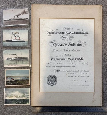 1926 Naval Architects Certificate Ocean Liner Postcards Job Lot read description - Image 1 of 4