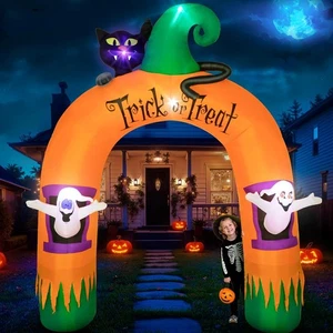 10 Fuß großer Halloween Torbogen Geist schwarze Katze & Füllhorn aufblasbar Garten Dekor - Bild 1 von 7