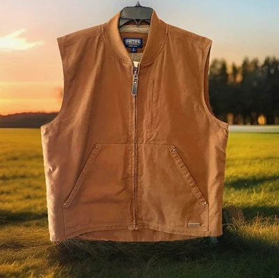 Smiths Workwear Sherpa-Lined Duck Canvas Medium Paul Work Vest Men's  Brown NEW - Image 1 of 4