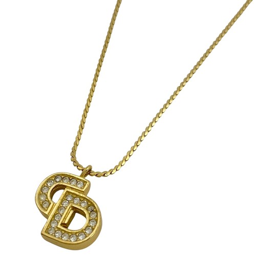 Collana Christian Dior logo strass collana CD placcato oro donna