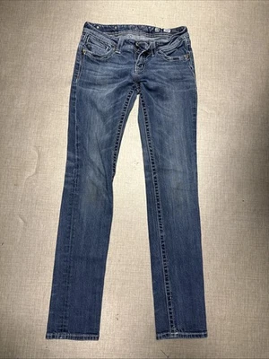Pantalones de mezclilla para mujer Miss Me talla 28 x 32 azules ajustados adornados alas brillantes Y2k Foto 1 de 4