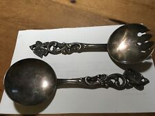 Vintage Silver Plated Fancy Salad Spoon and Fork Set with Eagle
