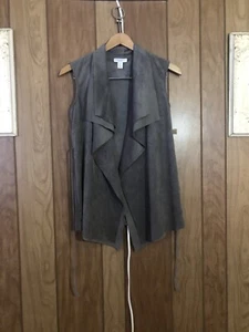 Katherine Barclay faux suede waterfall vest. size small. gray - Picture 1 of 4