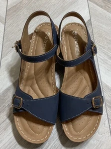 Patrizia by Spring Step Shantay Women's 11 Blue Vegan Leather Wedge Sandals EUC - Picture 1 of 7