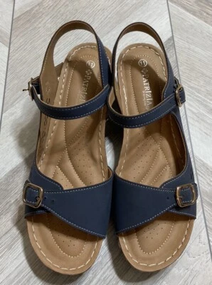 Patrizia by Spring Step Shantay Women's 11 Blue Vegan Leather Wedge Sandals EUC - Image 1 of 4