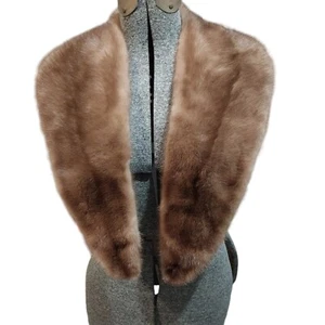 Vtg Genuine Mink Lined Collar Shawl Wrap Scarf Boa Stole Light Brown - Picture 1 of 6