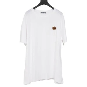 Dolce & Gabbana Men White Embroidered Crown Crewneck T Shirt Size XL IT 54 Gold - Picture 1 of 7