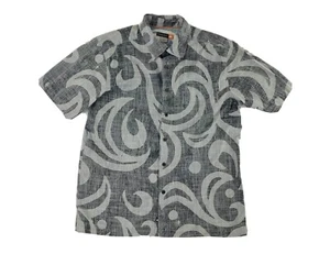 Quiksilver Mens Hawaiian Shirt L Grey Black Tribal Button Up - Picture 1 of 6