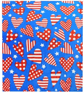 Patriotic Hearts & Stars Blue 50x60 50"x60" Soft Plush Fleece Blanket Throw - Picture 1 of 2