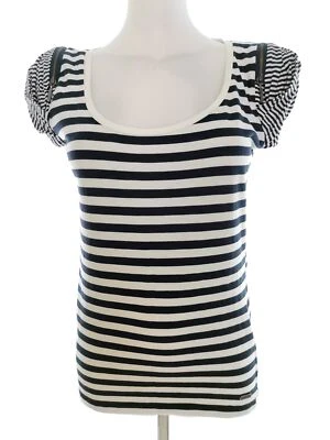 Jasper Conran  T. 10 (38) Azul marino Blusa Algodón 100% Manga corta Rayas Logo - Imagen 1 de 4