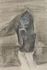 Abstract expressionist portrait of nude woman pencil drawing - Imagen 1 de 1
