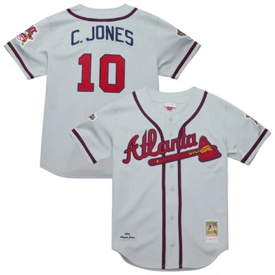 Atlanta Braves Chipper Jones #10 Mitchell & Ness Gray 1995 MLB Authentic Jersey - Image 1 of 4