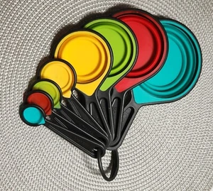 Collapsible Folding Silicone Adjustable ~ Measuring Cups & Spoons ~ 8pc Set New - Picture 1 of 16