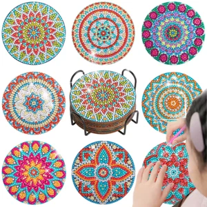 8pc Mandala 5D Diamond Painting Coasters Full Drill DIY Art Craft Kit Acrylic - Picture 1 of 13