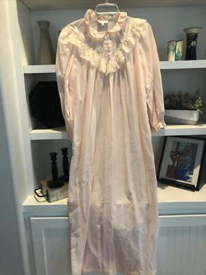 Camisón pijama vintage de franela M para mujer Nicole rosa bordado de encaje Foto 1 de 4