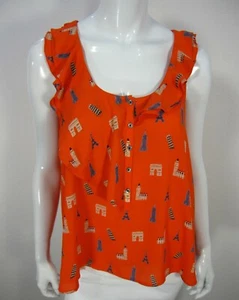 Anthropologie Maeve Sleeveless BLOUSE Size 2 Scoop Ruffled Neck Orange - Imagen 1 de 11
