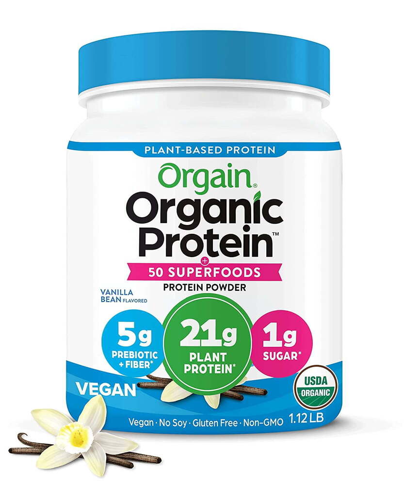 Organic Plant Based Protein +Superfoods Powder,Vanilla Bean（21g Protein,1.12 lb）
