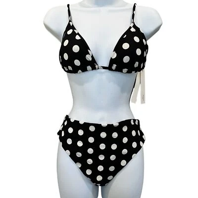 Conjunto de biquíni AQUA preto branco bolinhas triângulo cintura alta parte inferior G novo com etiquetas - Imagem 1 de 4