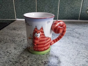 Whimsical Goebel Cat With Birds Mug With Cat Tail Handle - Picture 1 of 8